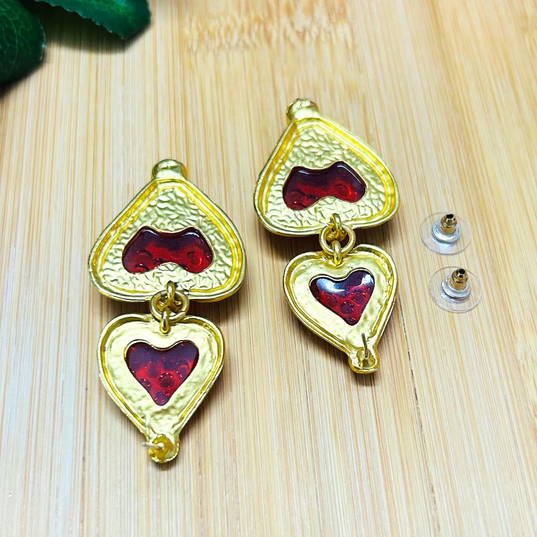Ruby Flame Heart Red Drop Earrings