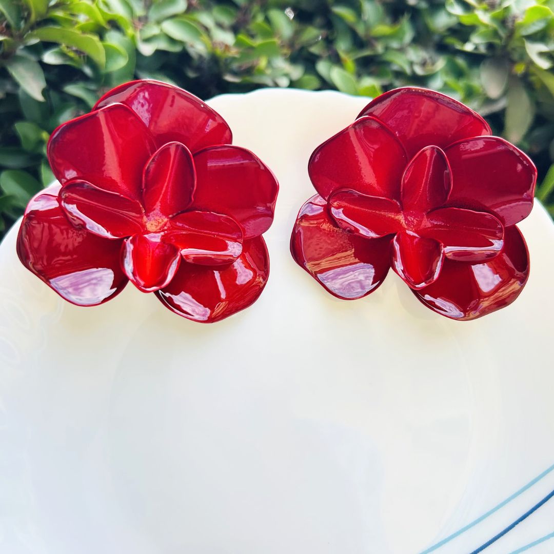Rose Blossom Maroon Stud Earrings