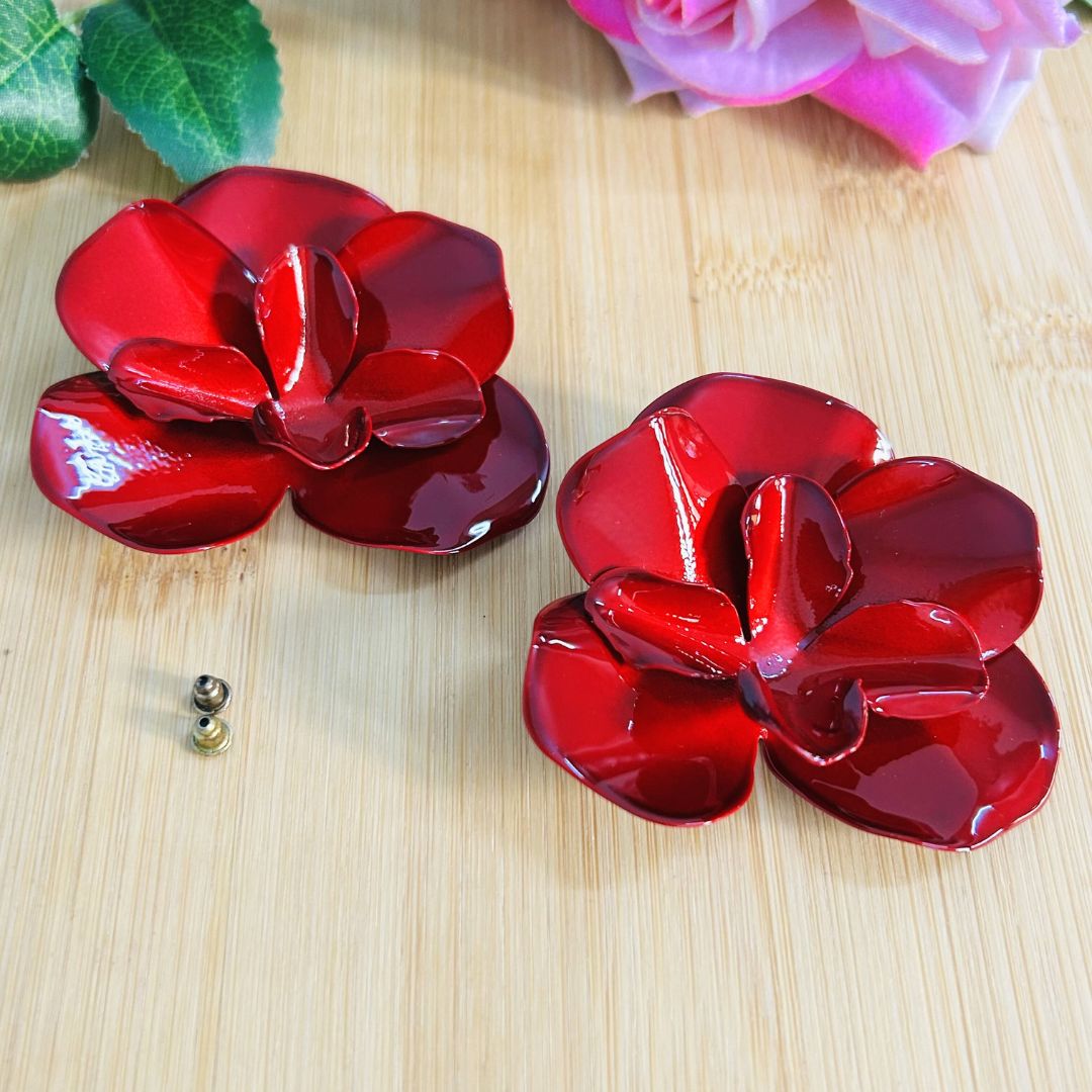 Rose Blossom Maroon Stud Earrings