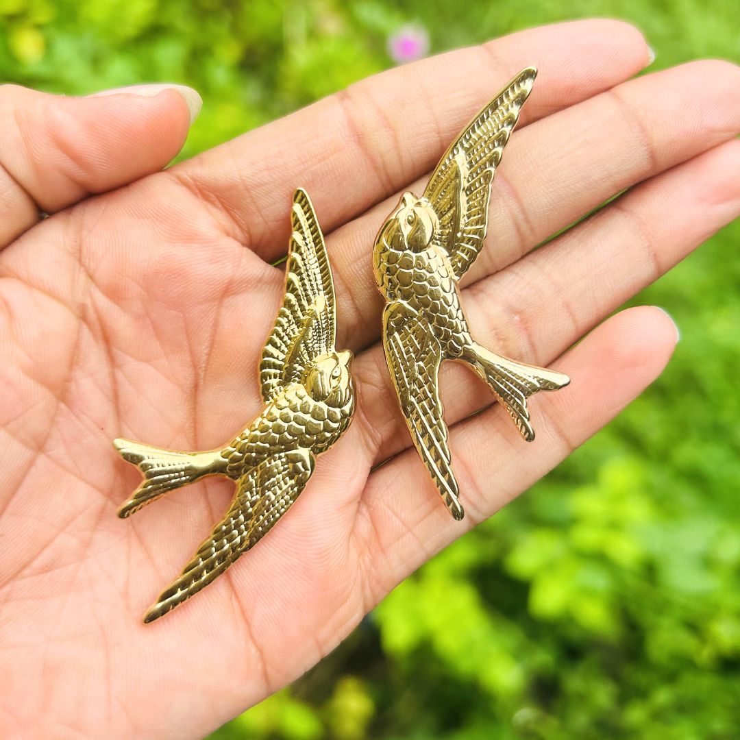 Golden Love Birds Stud Earrings