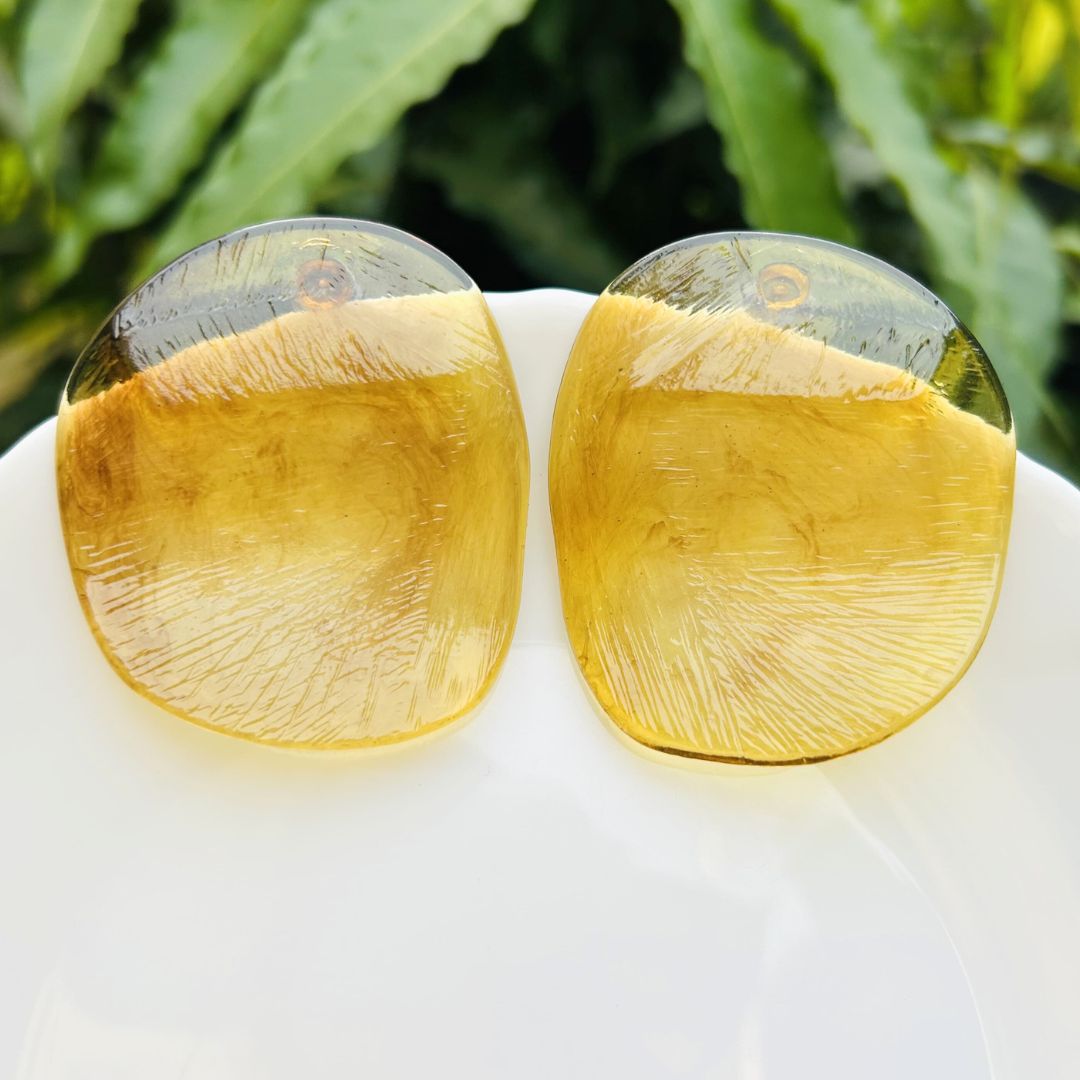 Brown Glossy Chips Stud Earrings