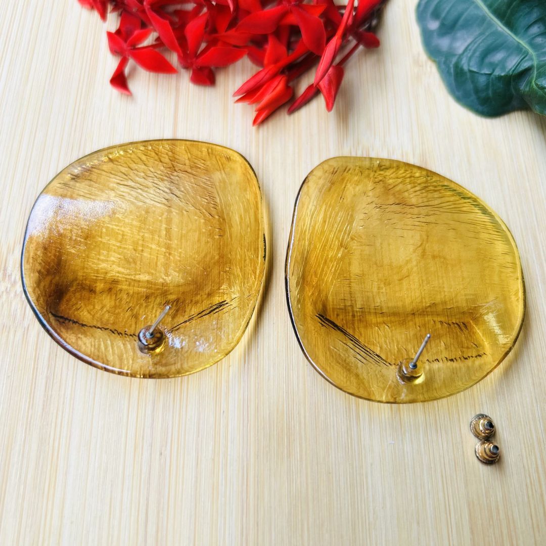 Brown Glossy Chips Stud Earrings