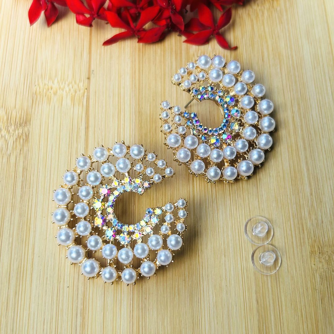 Moon Pearl Stud Earrings