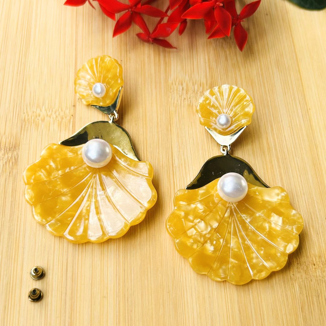 Yellow Seashell Drop Earrings