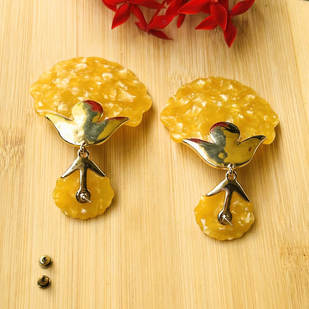 Yellow Seashell Drop Earrings