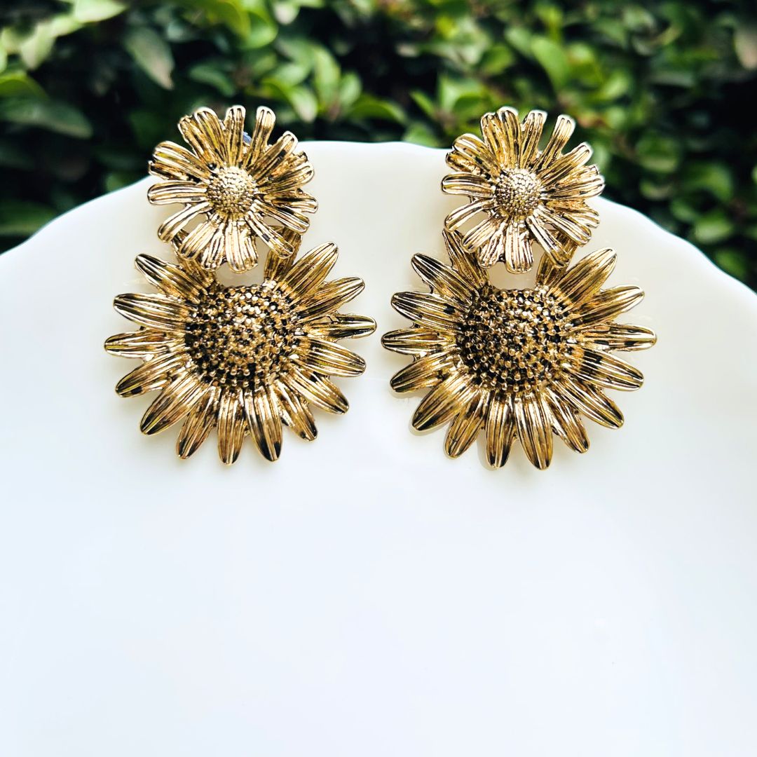 Golden Sunflower Drop Earrings