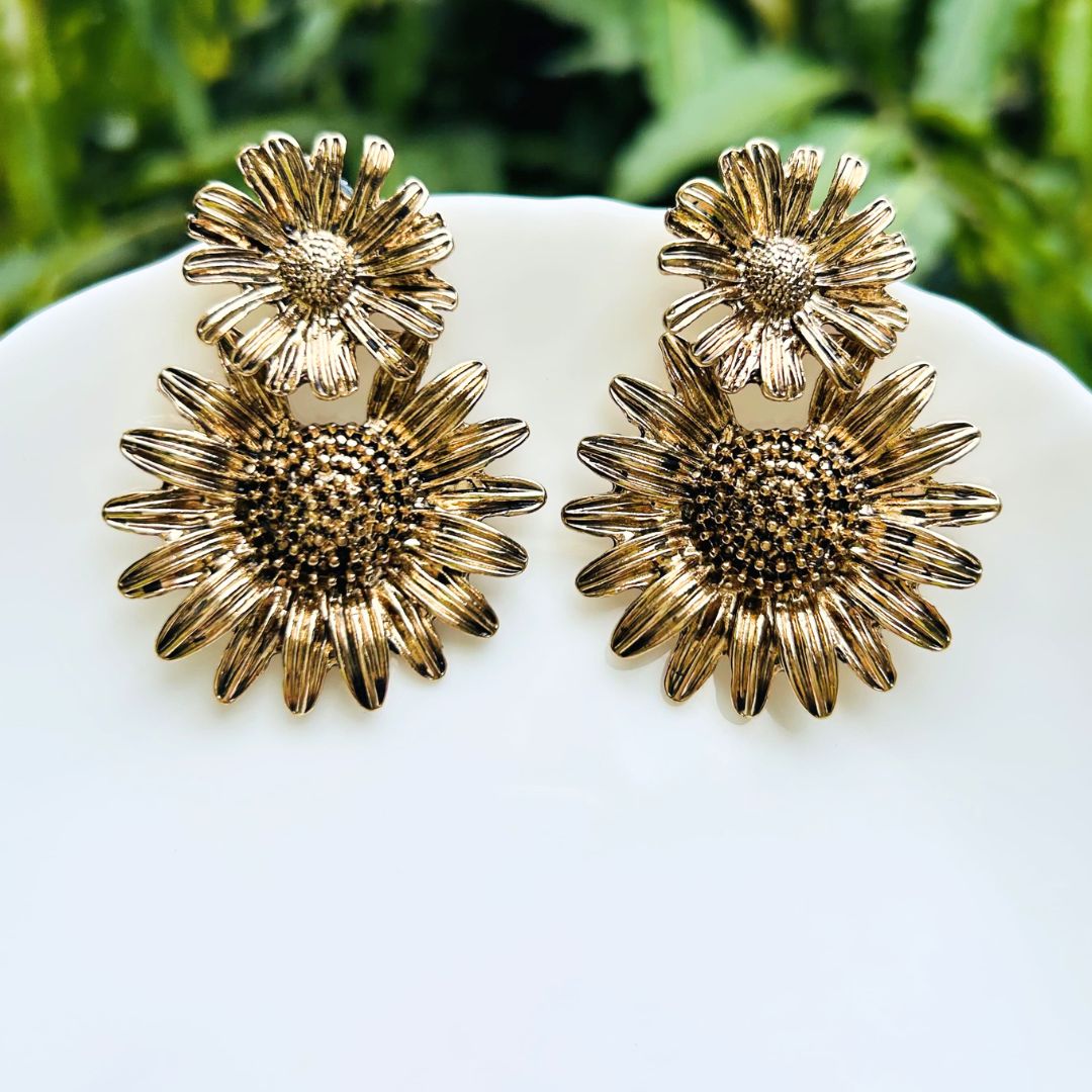 Golden Sunflower Drop Earrings