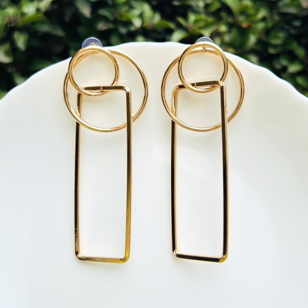 Golden Geometric Drop Earrings