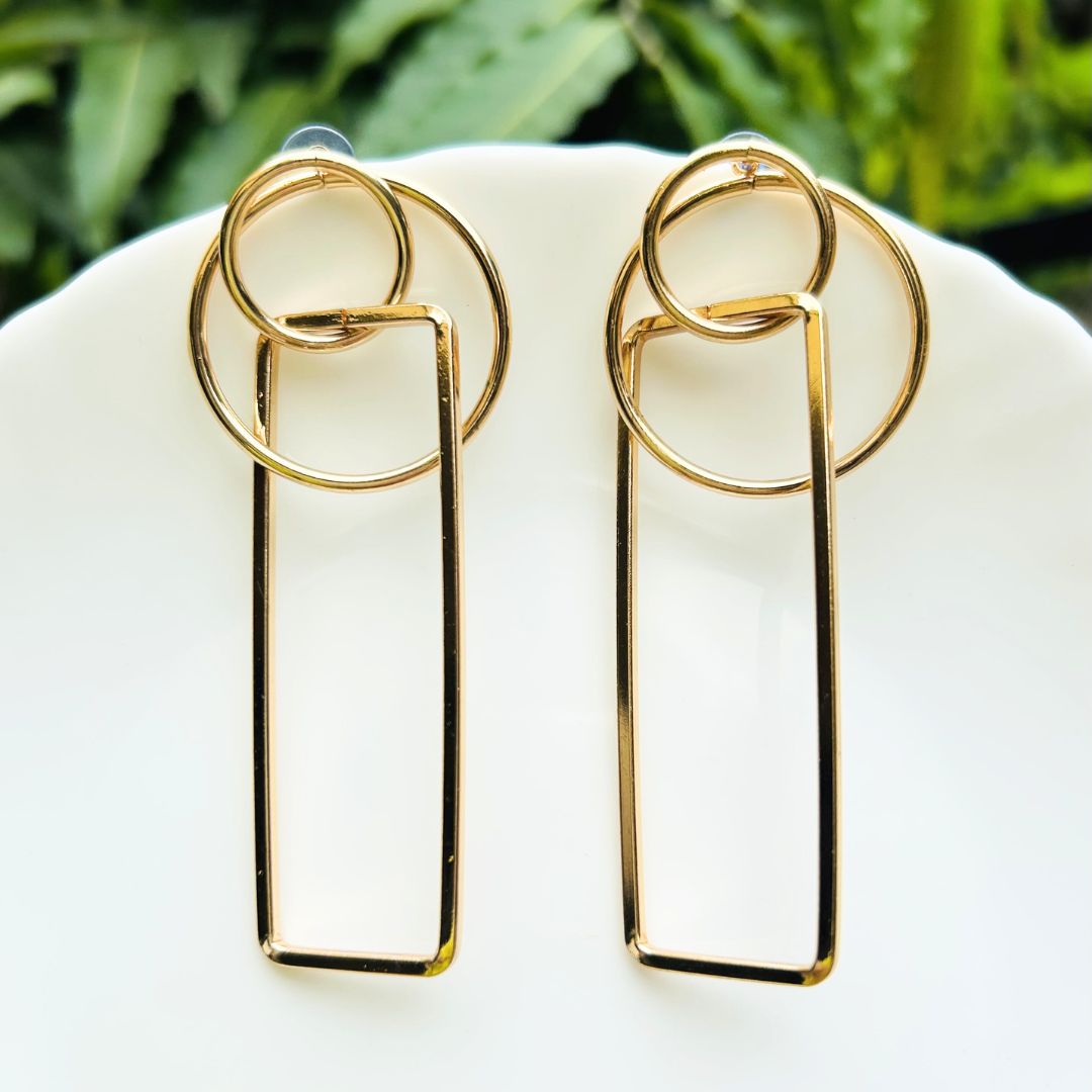 Golden Geometric Drop Earrings