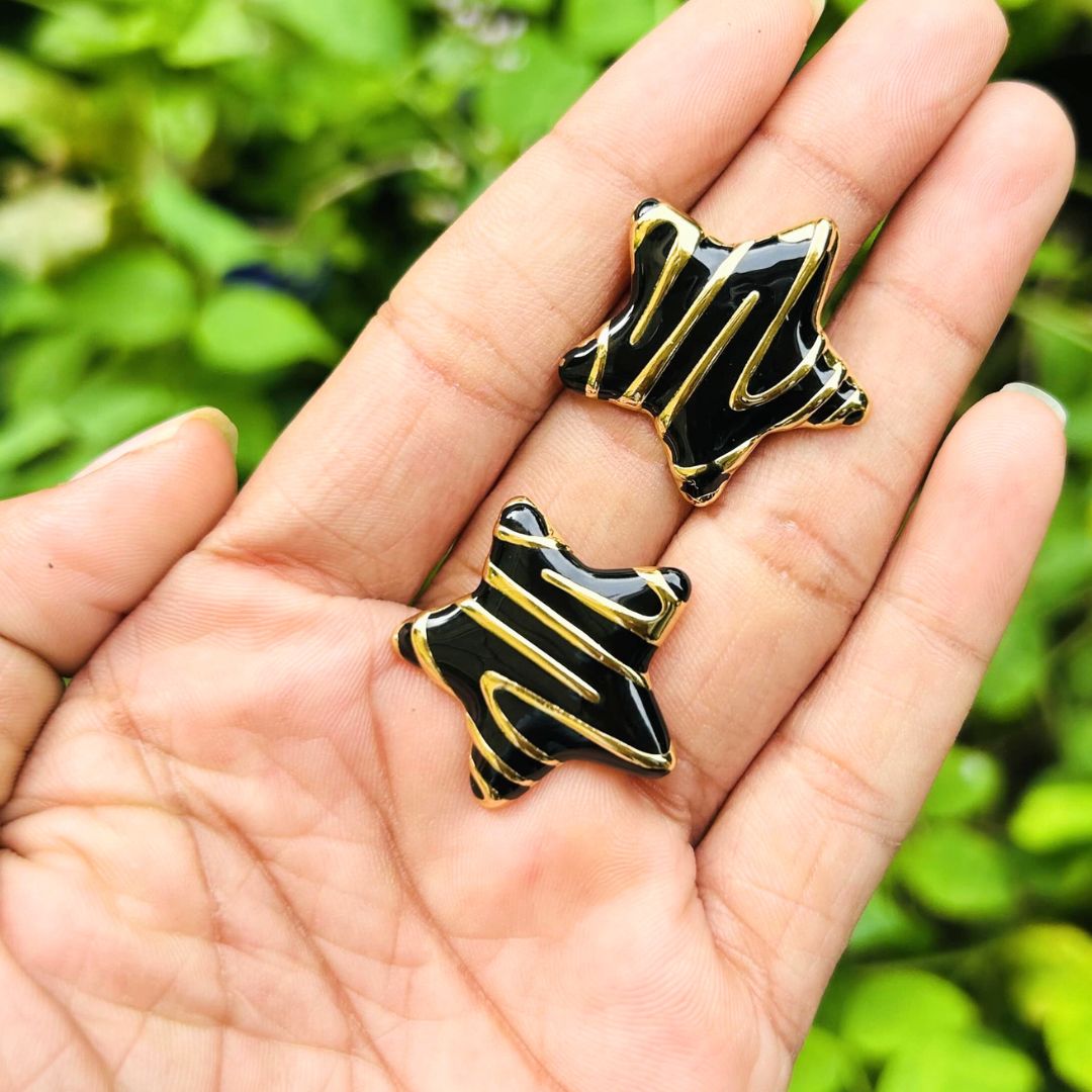 Black And Golden Star Stud Earrings