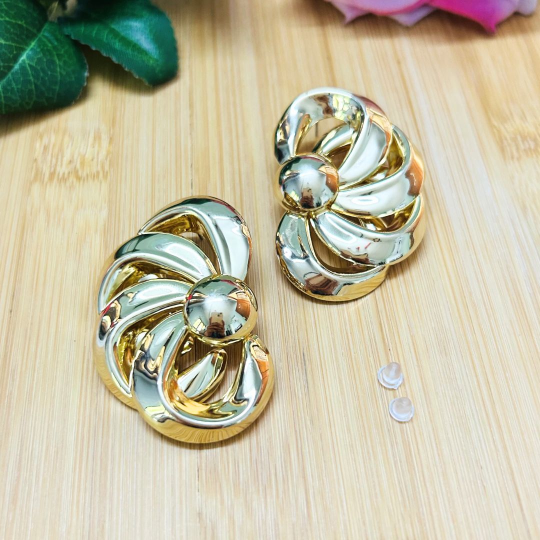 Golden Floral Stud Earrings
