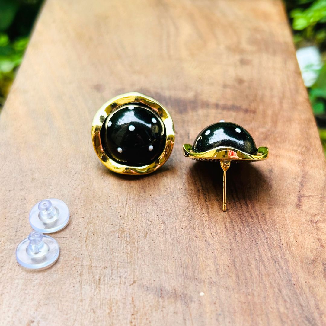Black Polka Dot Stud Earrings