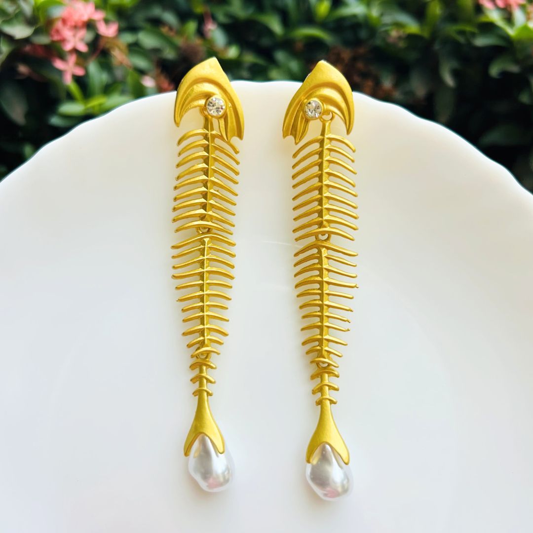 Golden Fish Pearl Drop Earrings