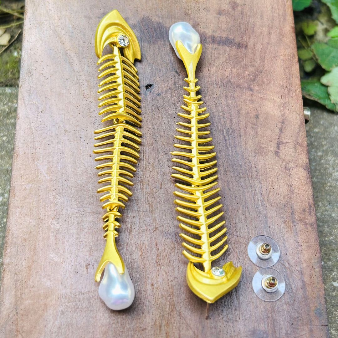 Golden Fish Pearl Drop Earrings