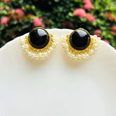 Black Round Pearl Stud Earrings