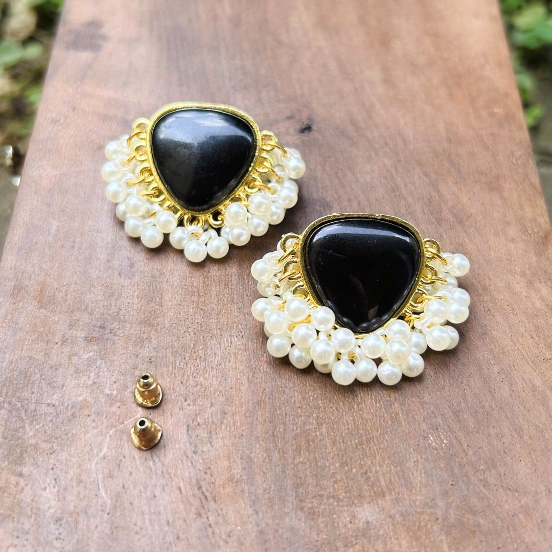 Black Triangle Pearl Stud Earrings