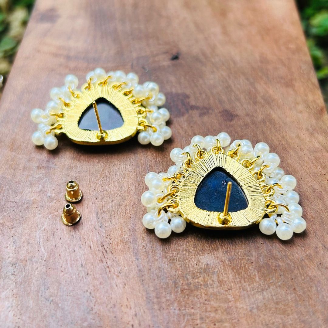 Black Triangle Pearl Stud Earrings