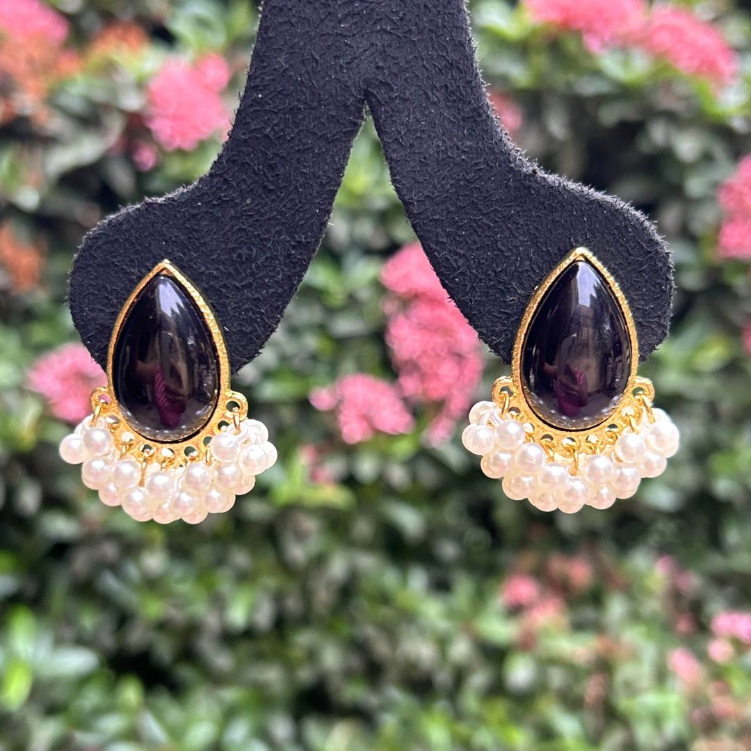 Black Drop Pearl Stud Earrings