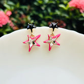 Pink And Black Star Drop Earrings