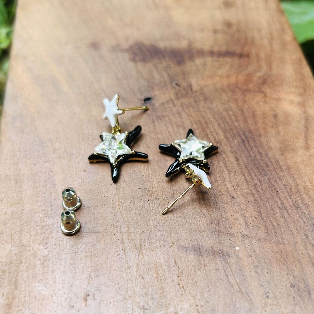 White And Black Star Drop Earrings