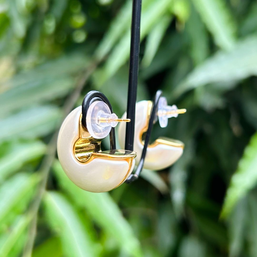 White Moon Hoop Earrings