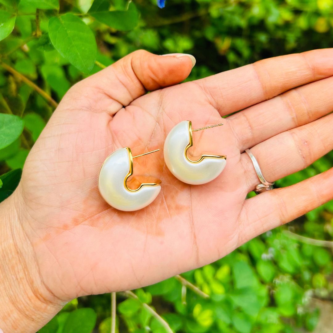 White Moon Hoop Earrings