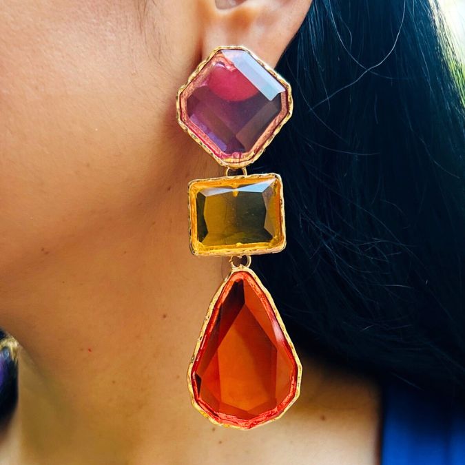Maya Clear Crystal Multicolor Statement Earrings