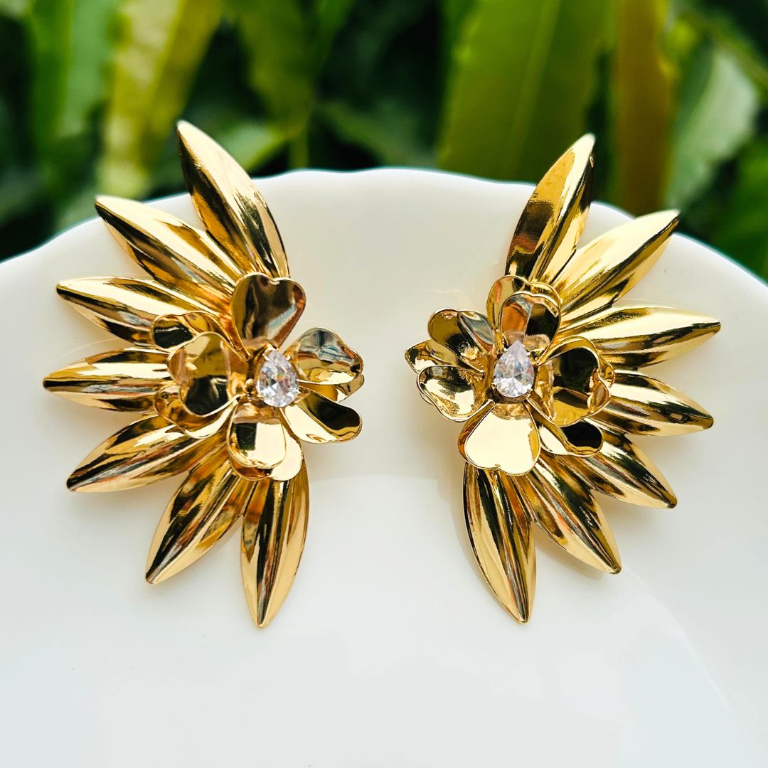 Half Sun Flower Golden Earrings