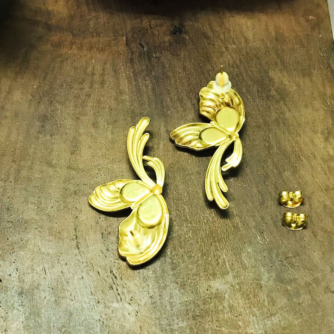 Butterfly Golden Pearl Stud Earrings