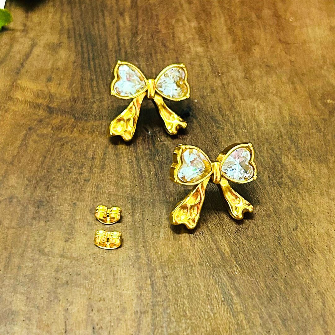Crystal Bow Golden Stud Earrings