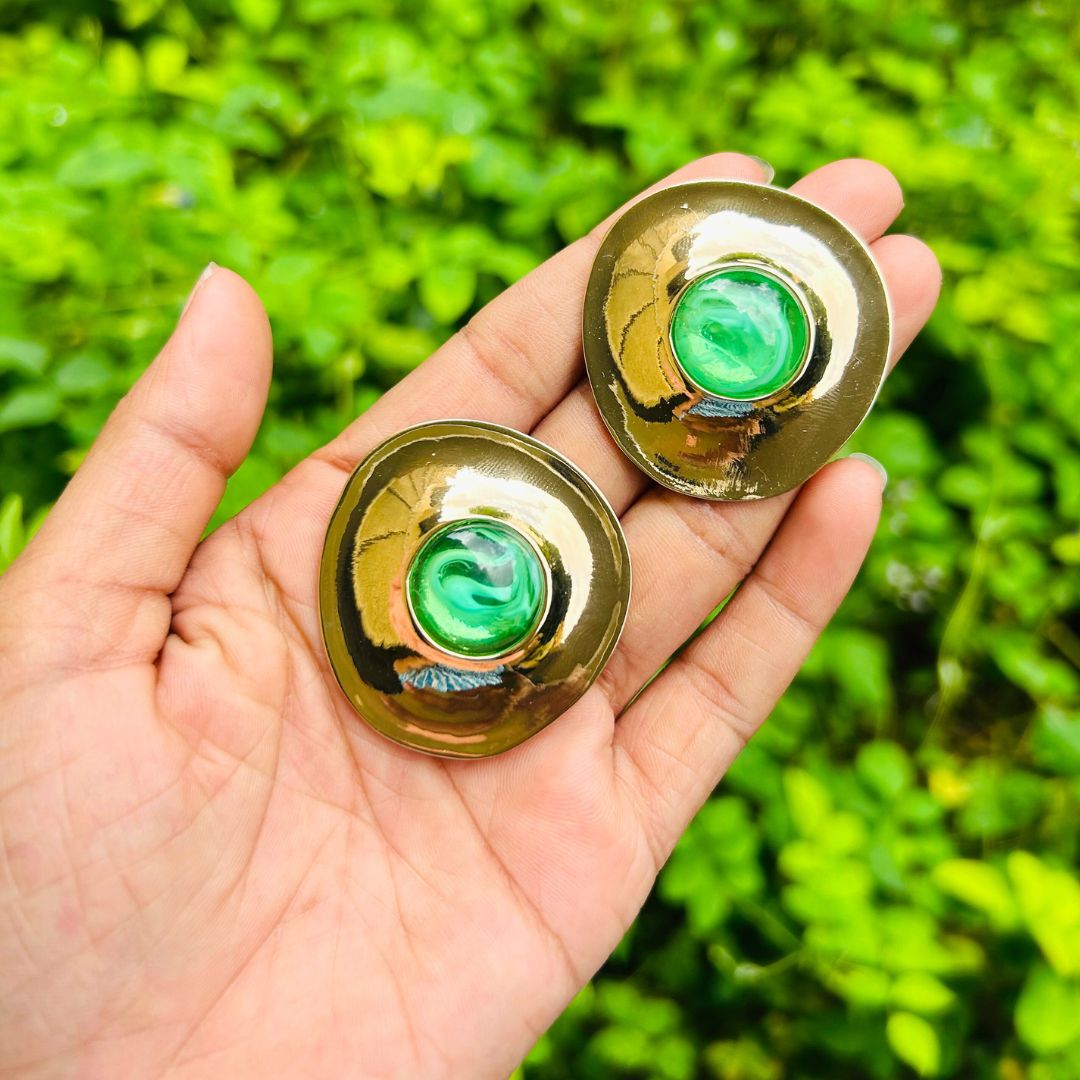 Green Chic Designer Stud Earrings