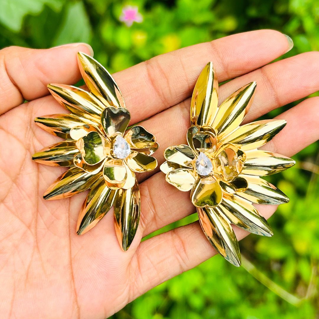 Half Sun Flower Golden Earrings