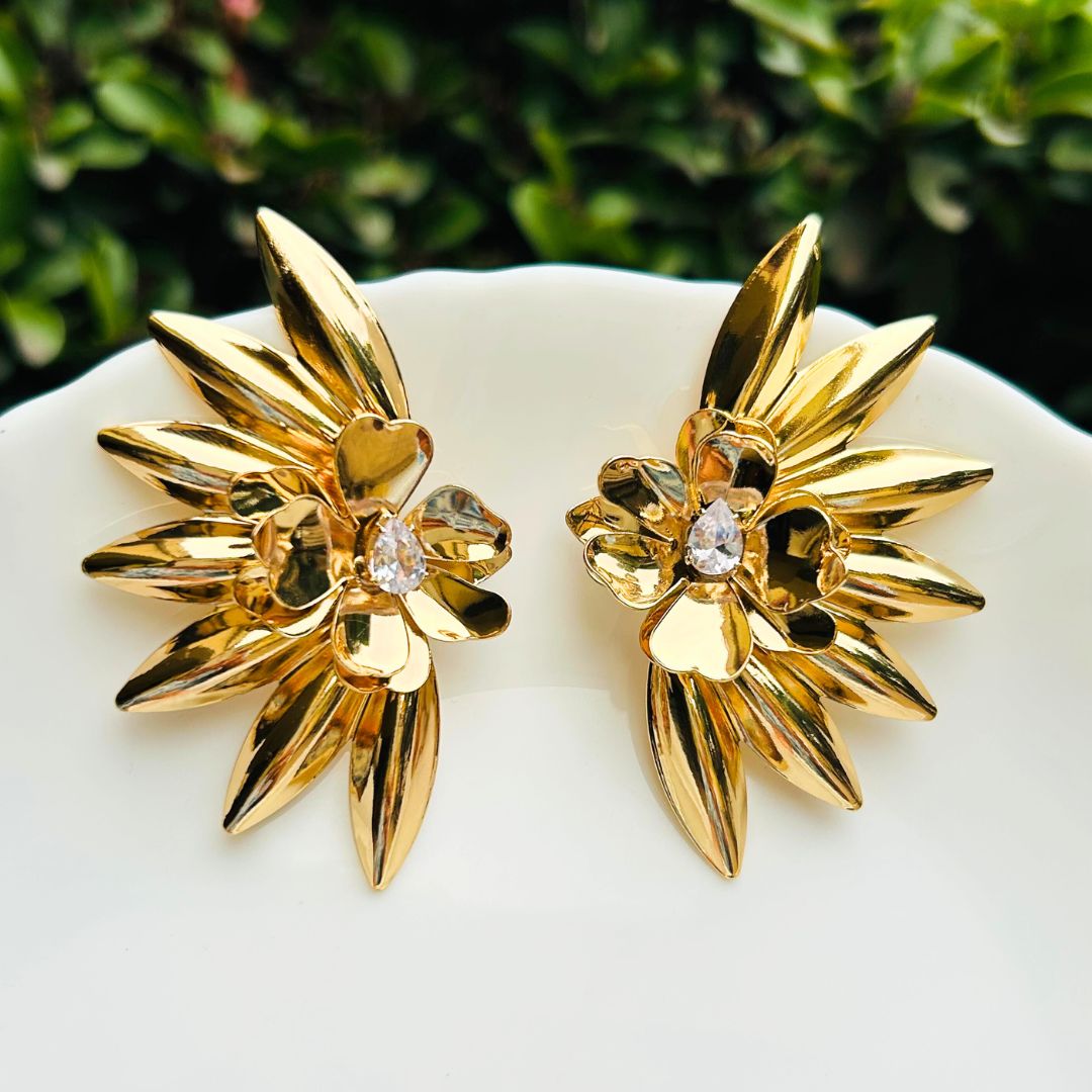 Half Sun Flower Golden Earrings