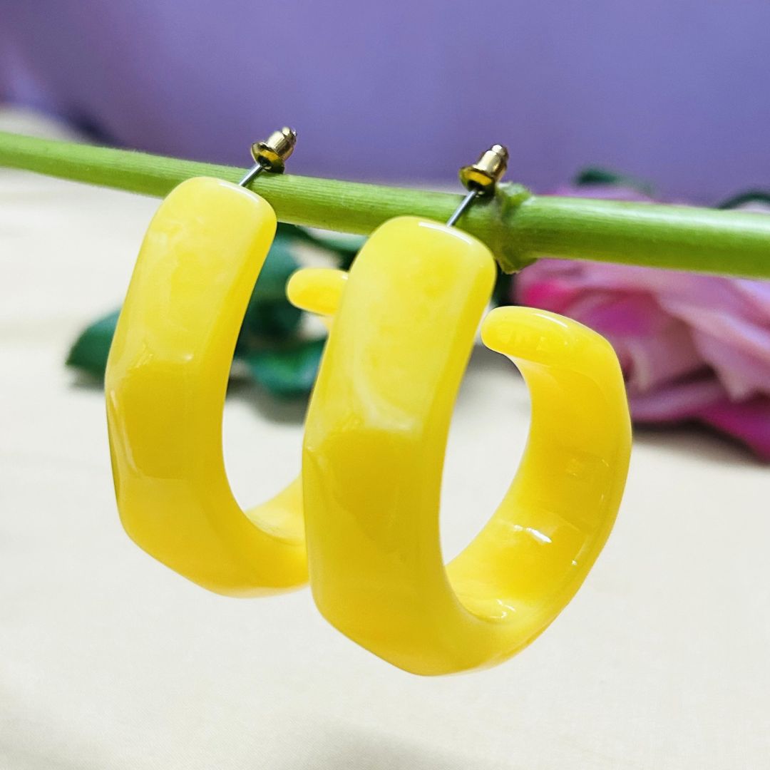 Yellow Swirl Hoop Earrings