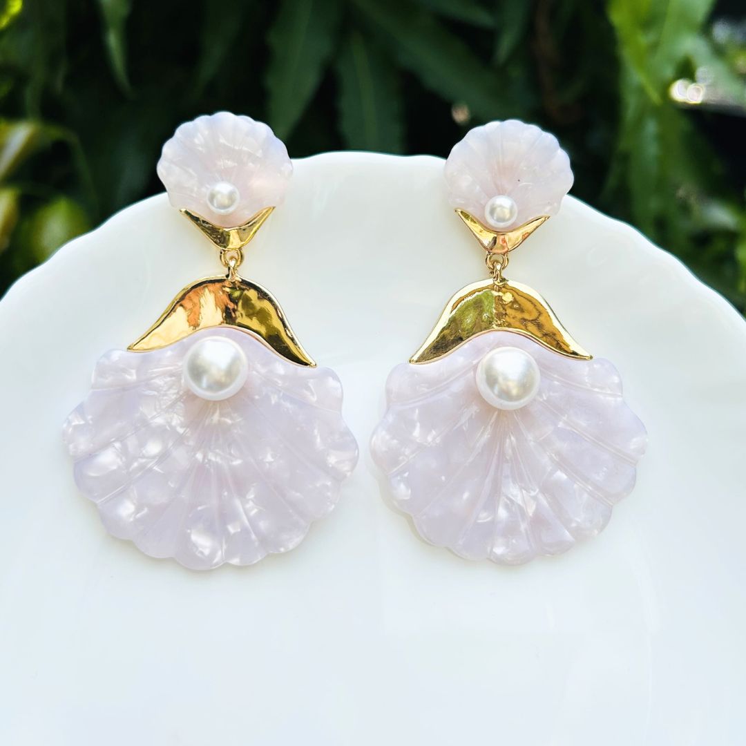 White Seashell Drop Earrings