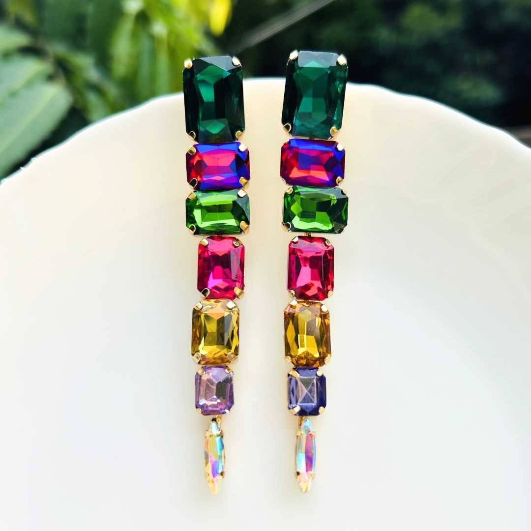 Multi Rhinestone Drop Earrings