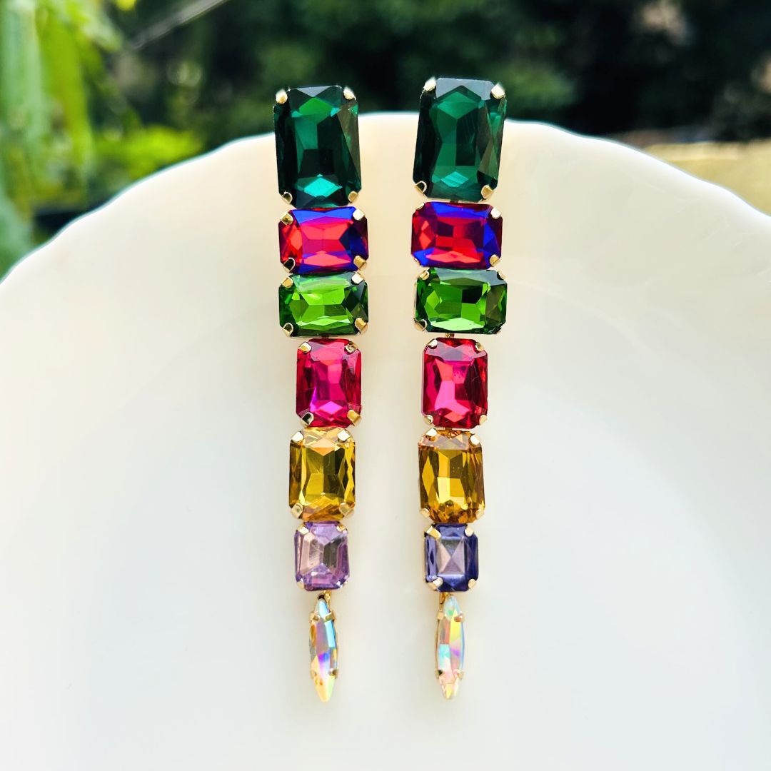 Multi Rhinestone Drop Earrings