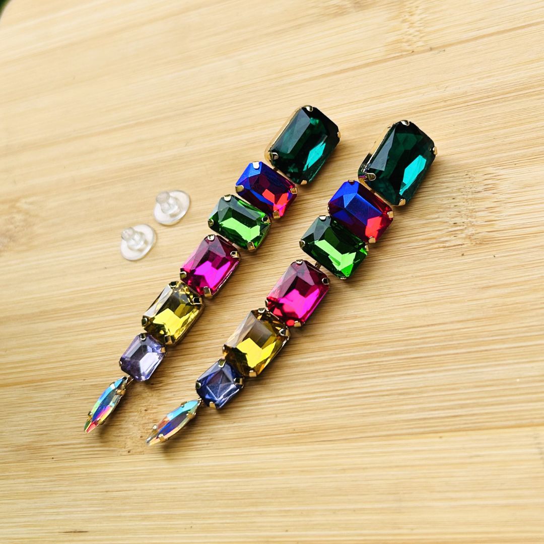 Multi Rhinestone Drop Earrings