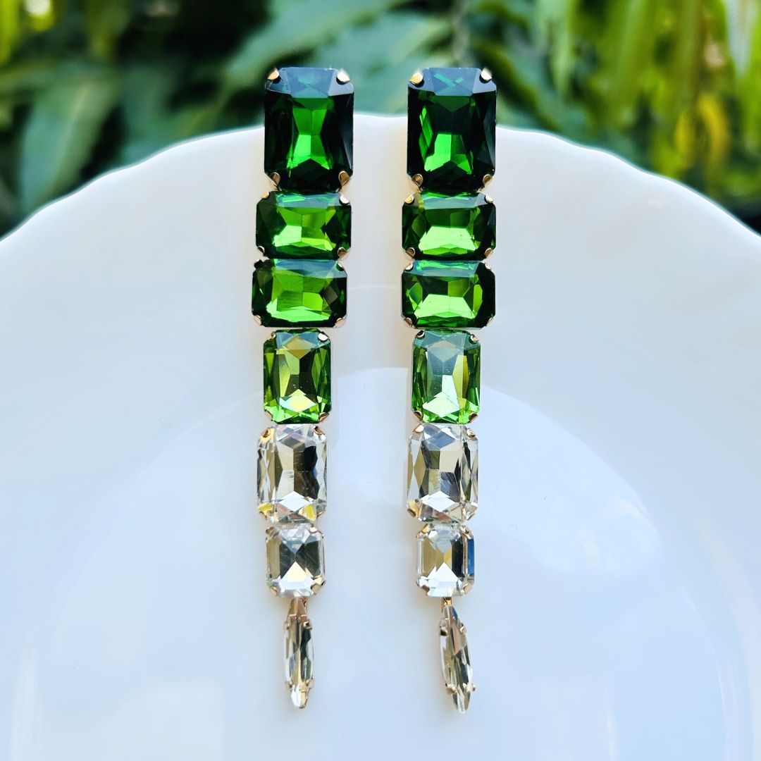 Green Rhinestone Drop Earrings