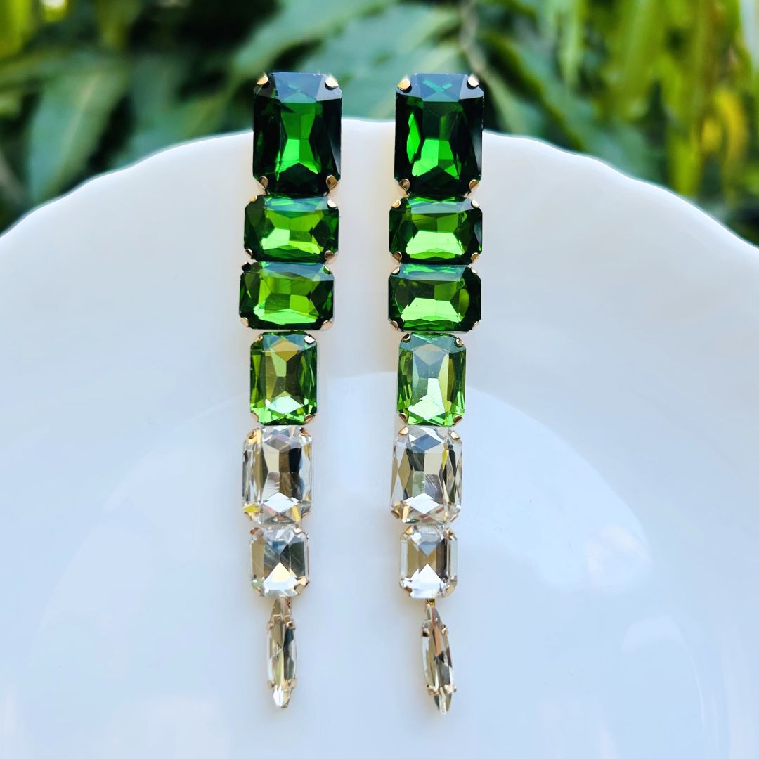 Green Rhinestone Drop Earrings