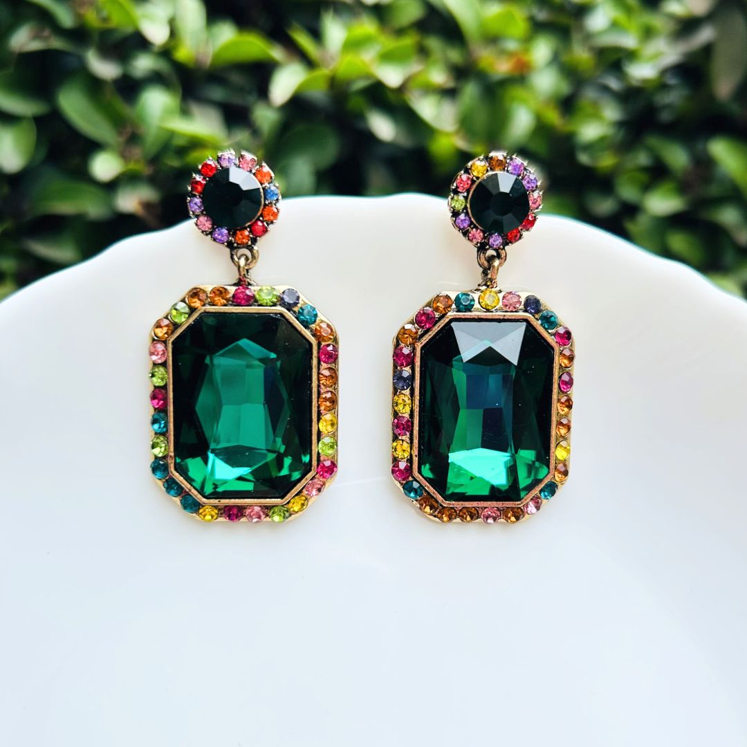 Emerald Green Sparkle Drop Earrings