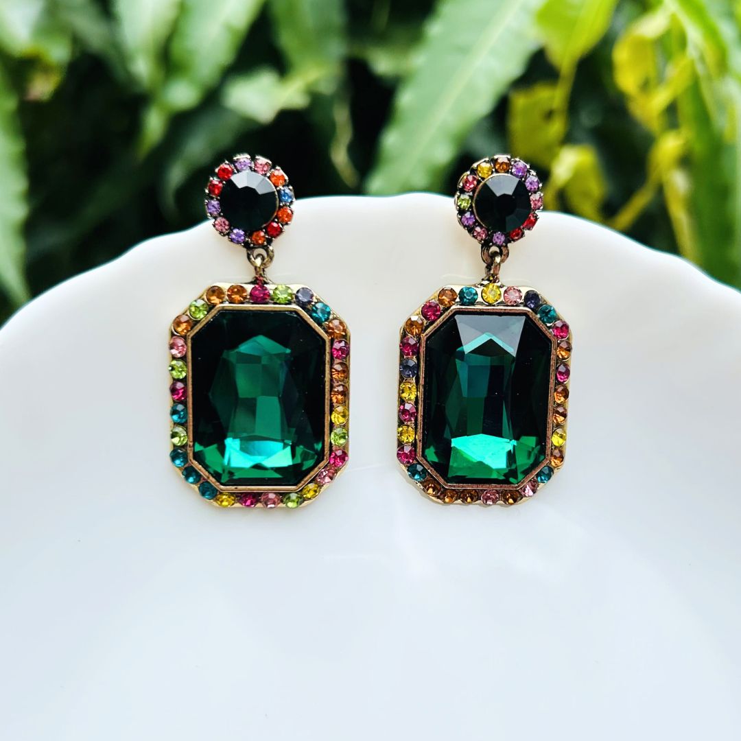 Emerald Green Sparkle Drop Earrings