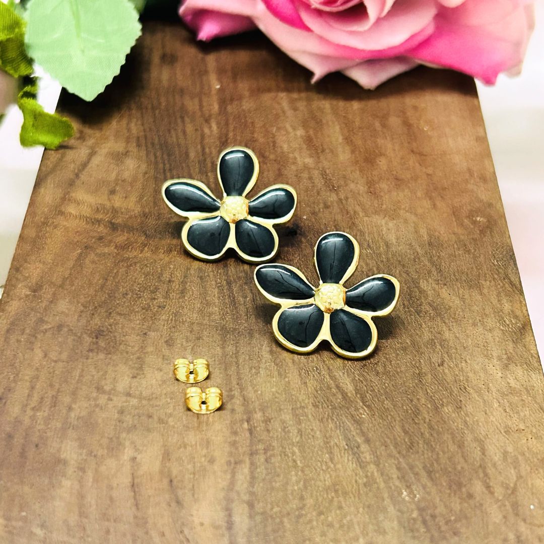 Floral Black Stud Earrings