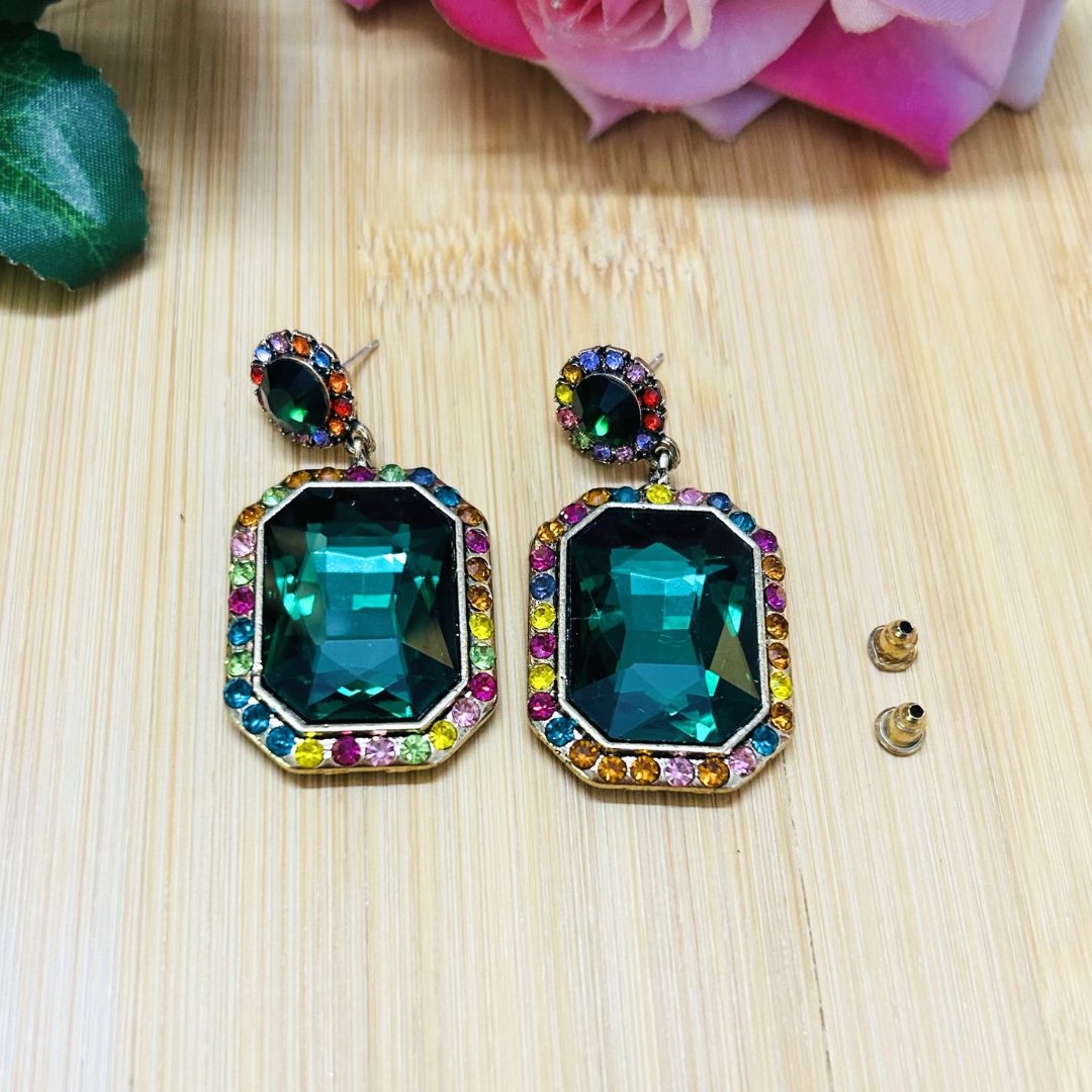 Emerald Green Sparkle Drop Earrings
