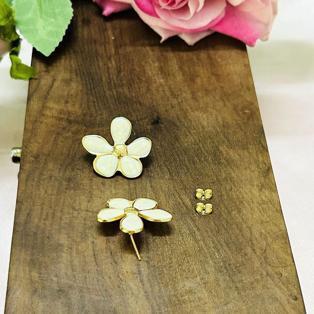 Floral White Stud Earrings