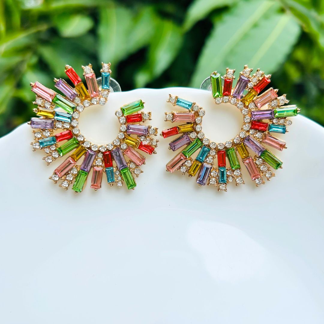 Rhinestone Half Moon Multicolor Earrings
