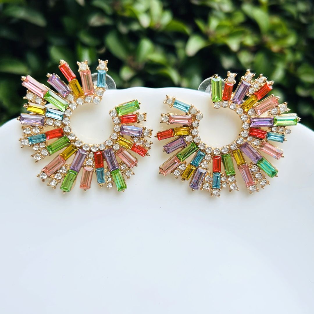 Rhinestone Half Moon Multicolor Earrings