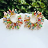 Rhinestone Half Moon Multicolor Earrings