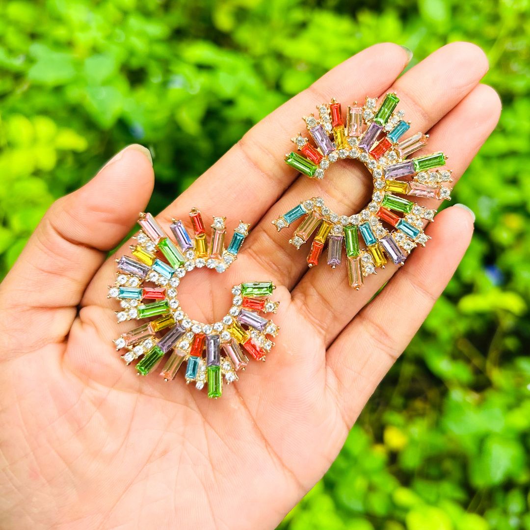 Rhinestone Half Moon Multicolor Earrings