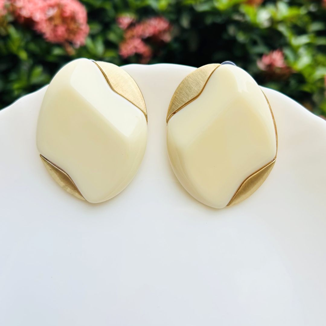 White Enamel Stud Earrings